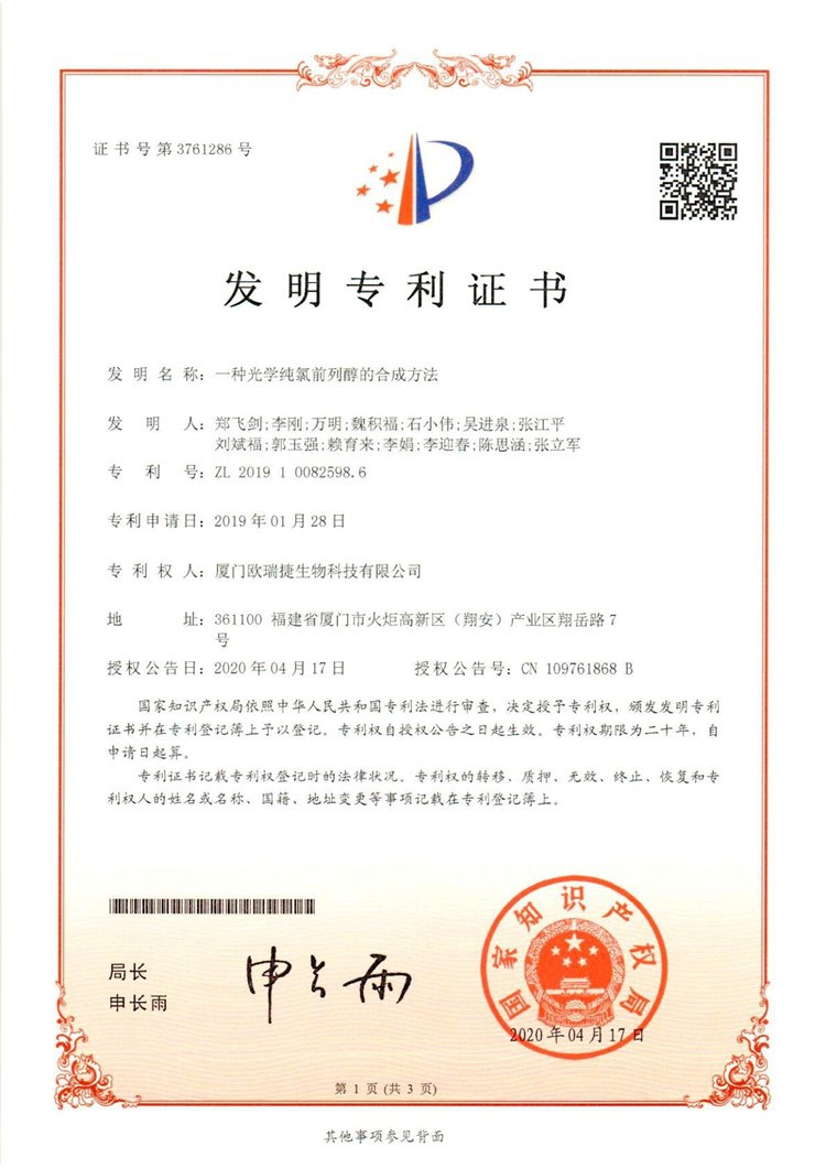 Patent Certificate for Invention - 1